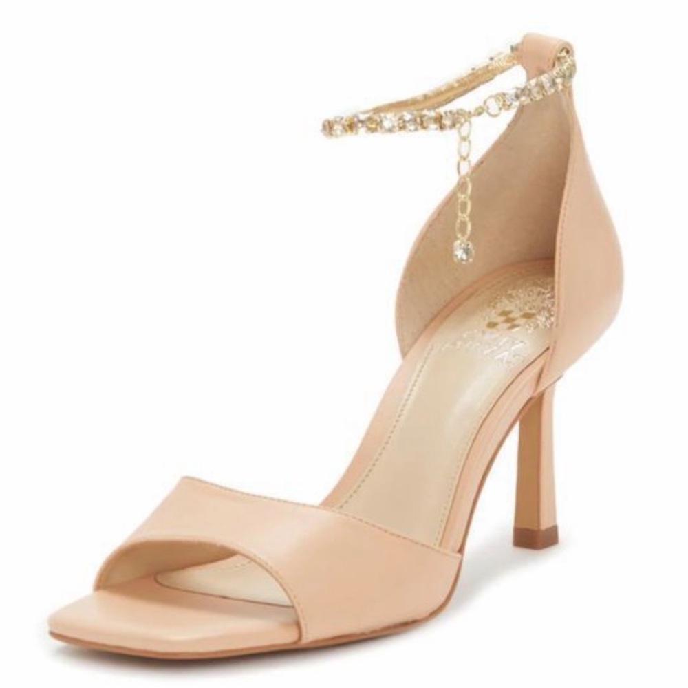Vince Camuto Evensa Biscuit Nude Square Open Toe Chain Anklet Ankle Strap Sandal